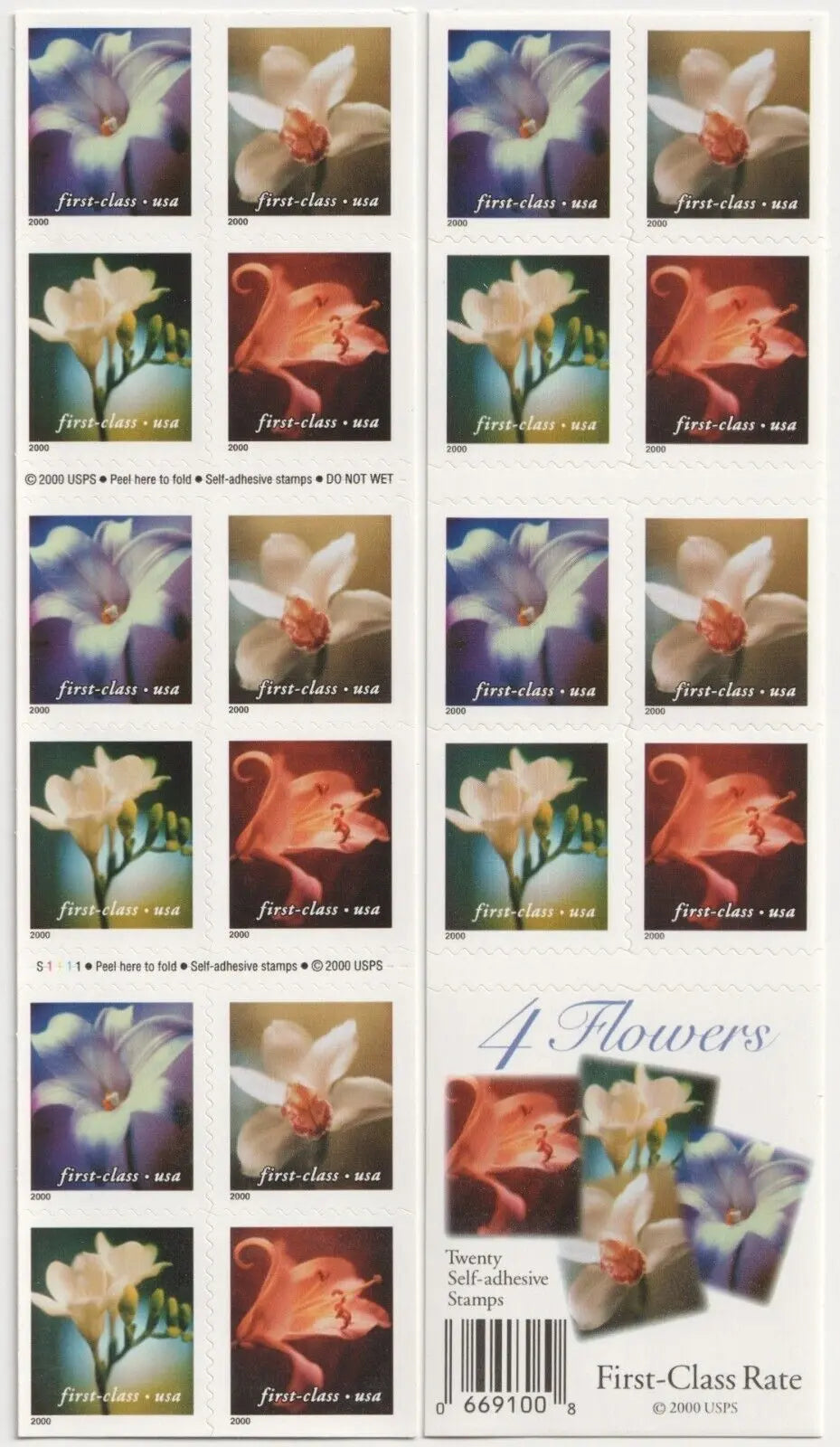 2000 US 34c Self Adhesive Four Flowers set of 5booklets Stamps