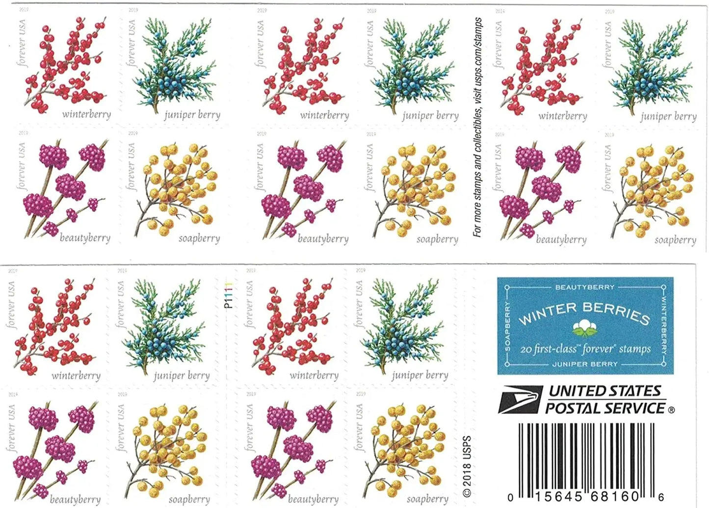2019 US Winter Berries set of 5booklets Stamps