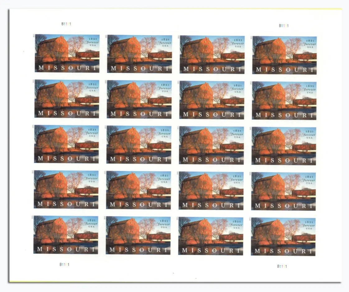2021 missouri statehood bollinger mill burfordville covered bridge set of 5booklets stamp